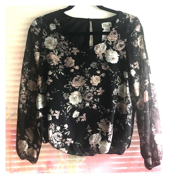 Celine Floral Chiffon Blouse Sheer Long Sleeve Top - Picture 1 of 6